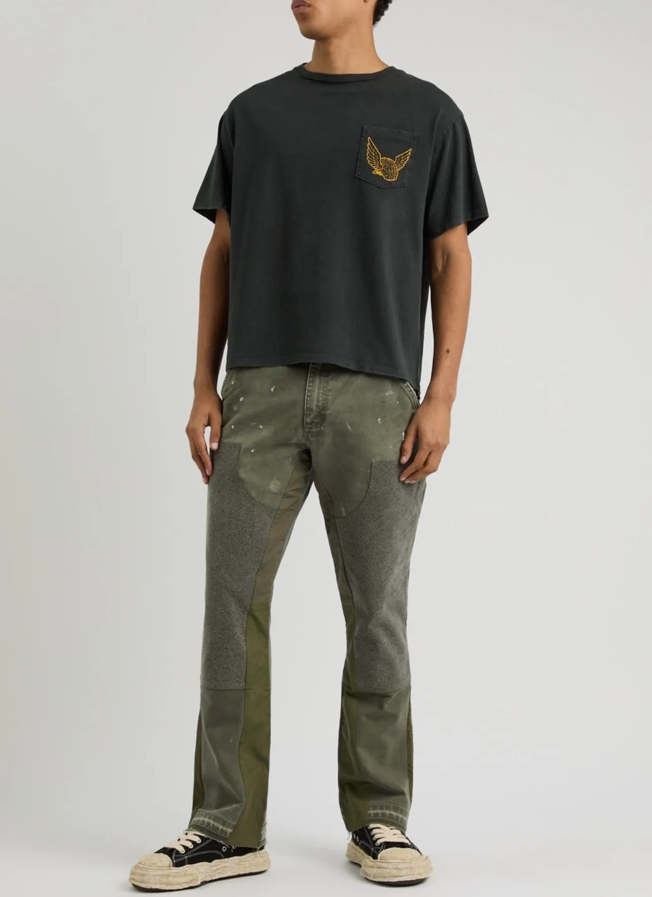 GALLERY DEPT. FLYING BRAIN POCKET TEE/WASHED BLACK Flying Brain Pocket TEE Washed Black S-XL Cylindrical Side Seam Seamless Genuine Fabric Heavy Industry Heavy Washing Garment Dyeing Bones with a Distinctive Old Feel Original American Loose Fit God Tailoring Original Same Main Mark/Washing Mark/Origin Mark